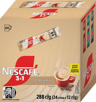 Напиток кофейный NESCAFE 3в1 Creamy Растворимый 24 стика по 12 г (8445291309623)