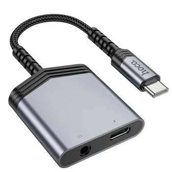 Перехідник Hoco LS39 адаптер Type-C/AUX (3.5mm) to Type-C 27W аудіо конвертер для пристроїв Сірий
