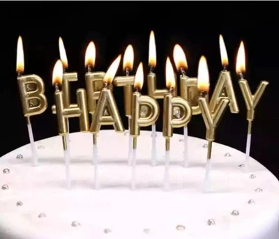Свечи для торта "Happy Birthday" белое золото 9233