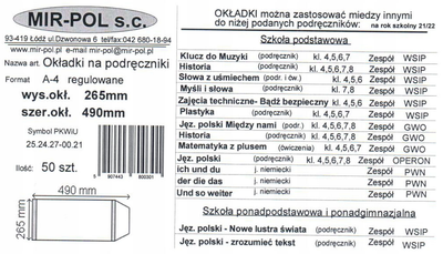 Zestaw okładek do podręczników Narnia Regulowanych Nr 10 A4 265 x 490 mm 50 szt (ZES5907443800301)