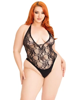 Эротическое Боди Leg Avenue Floral lace deep V teddy Черный 1X/2X ( SX1084 )