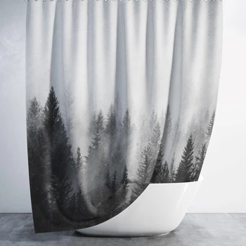 Шторы для большой ванный дизайнерские с 3D принтом Forest View Tropichome 180x200 cм Турция