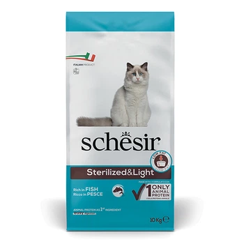 Schesir Cat Sterilized & Light ШЕЗИР СТЕРИЛИЗОВАННЫЕ ЛАЙТ РИБА сухой монопротеиновый корм для стерилизованных кошек и кастрированных котов, для котов склонных к полноте, 10 кг