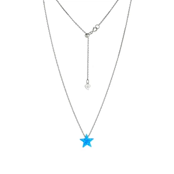 Колье из серебра звезда с голубым опалом, Размер 35 см x 0,1 см, Вес: 1.7 г