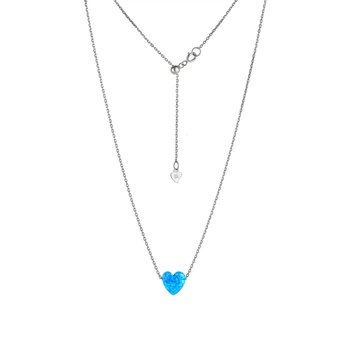Серебряное колье с сердцем из голубого опала, Размер 35 см x 0,1 см, Вес: 1.6 г