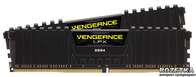 Оперативна пам'ять Corsair DDR4-3200 16384MB PC4-25600 (Kit of 2x8192) Vengeance LPX (CMK16GX4M2B3200C16) Black