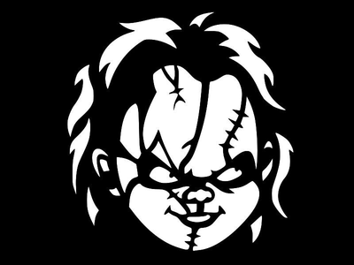 Наклейка на Авто / Мото / Витрину на Стекло Кузов " Хэллоуин - Halloween - Кукла Чаки - Chucky " белый цвет