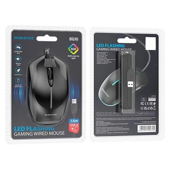 Проводная мышь Borofone BG10 Soaring LED подсветка, стабильная работа, 1000 DPI, кабель 1.5 м Black