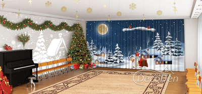 Новорічні Фото Штори в дитячий сад PHOTODECOR "Святий Миколай на санях із подарунками"