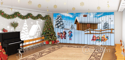 Новорічні Фото Штори в дитячий сад PHOTODECOR "Діти на прогулянці в горах"