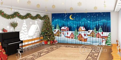 Новорічні Фото Штори в дитячий сад PHOTODECOR "Мальовані зимові будиночки"