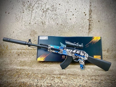 Автомат АК 47 з PUBG на гелевих кульках орбізах / Гель Бластер Орбіган синій графіті 88 см