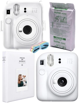 Набор Fujifilm INSTAX Mini 12 Clay White белая фотокамера мгновенной печати / картридж / фотобумага 10 фото / чехол прозрачный / альбом 64 фото / подарочная упаковка
