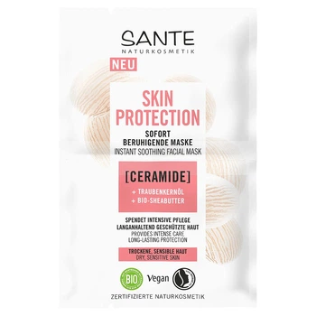 БІО-Маска SKIN PROTECТ заспокійлива для сухої та чутливої шкіри обличчя з керамідами і оліями виноградних кісточок та ши SANTE 2*4мл 4055297219242