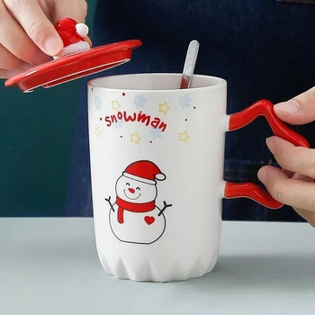 Новорічна чашка з кришкою і ложкою "Snowman", 360мл, Сніговик