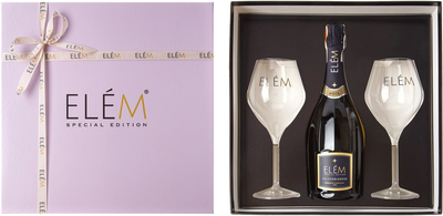 Вино ігристе Elem Valdobbiadene Prosecco Superior DOCG біле брют 0.75 л 11% + два келихи у подарунковій упаковці (2021000129506)