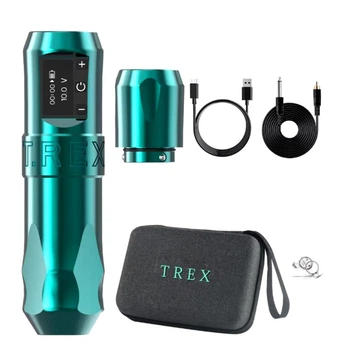 Машинка для тату модульна бездротова Ambition T-Rex + RCA адаптер + кейс, акумулятор 2400 mAh Amy Green