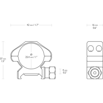 Кільця Hawke Precision Steel. d – 25.4 мм. Low. Weaver/Picatinny