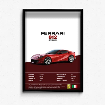 Постер в рамке line ferrari 812 А4