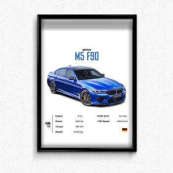 Постер в рамке bmw m5 f90 blue А3