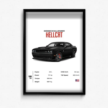 Постер в рамке dodge challenger hellcat А2