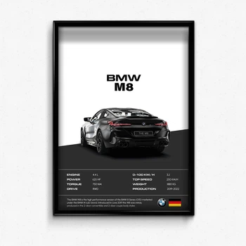 Постер в рамке line bmw m8 black А3