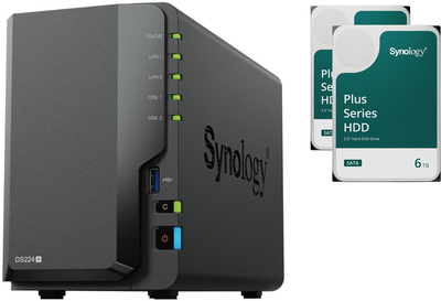 Мережеве сховище Synology DiskStation DS224+ + Жорсткий диск Synology Plus 6TB 5400rpm 256MB HAT3300-6T 3.5 SATA III 2 шт (комплект)