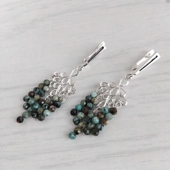 Сережки Hand Made з підвісками з намистин натуральної африканської бірюзи