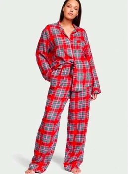 Піжама фланель Victoria's Secret Flannel Long Pajama Set S червона клітинка