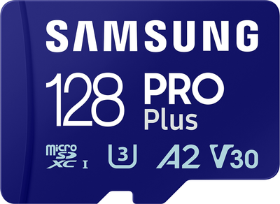 Карта памяти Samsung PRO Plus microSDXC 128GB C10 UHS-I U3 V30 A2 + SD адаптер (MB-MD128SA/EU)