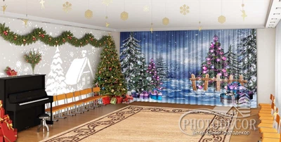 Новорічні Фото Штори в дитячий сад PHOTODECOR "Подарунки в лісі"