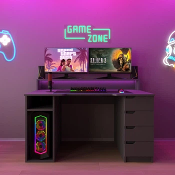 Стол компьютерный игровой Майнкрафт Люкс с подсветкой RGB Антрацит L=1600мм (арт.SKRZ1000-115)