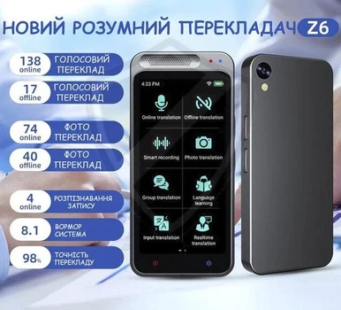 Портативный переводчик Z6, поддержка 137 языков, голосовой, умный переводчик в автономном режиме, Wi-Fi