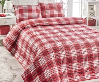 Покрывало стеганое с наволочками Eponj Home. Burberry kirmizi-160х220+50х70 (1 шт)