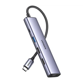 USB-C Хаб 5 in 1 UGREEN CM478 HUB для MacBook Pro Air USB 3.0, 2xUSB 2.0 HDMI 4K з додатковим живленням USB Type-C PD 100 Вт Grey (15495)