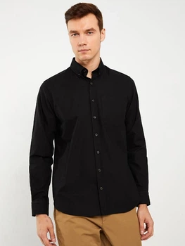 Чоловіча сорочка LC Waikiki з кишенею та гудзиком на комірі S Чорна (LCWShirt -8621)