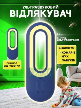 Ультразвуковий фумігатор для захисту від комарів, мух, павуків відлякувач комах з функцією нічника 2в1 в розетку, синій