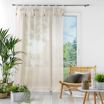 Занавеска Douceur d'interieur Dalila с декоративными помпонами 140 x 240 см Бежевая (3574386273909)