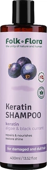 Кератиновий шампунь для пошкодженого та тьмяного волосся - Folk&Flora Keratin Shampoo 400ml (1363555-14972541)