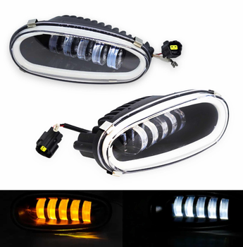 Двухцветные Led ПТФ противотуманные фары Daewoo Lanos Sens ПТФ 5 линз с ДХО. Стекло съемное. МЕТАЛЛ с разъёмом (05727)