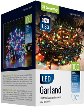 Светодиодная гирлянда ColorWay 100 LED 10 м 8 функций USB Разноцветная (CW-G-100L10UMC)