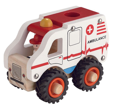 Karetka pogotowia Magni Wooden ambulance with rubber wheels (5707594262658)