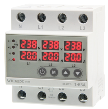 Реле контролю напруги та струму трифазне Videx Resist VF-RS-3RNT63 145-300В 1-63A