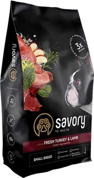 Сухой корм для собак малых пород Savory со свежим мясом индейки и ягнятиной 8 кг