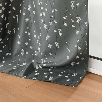 Штора Douceur d'intérieur Sakura на люверсах цветочный узор Графитовая 140 x 280 см (3574386121064)