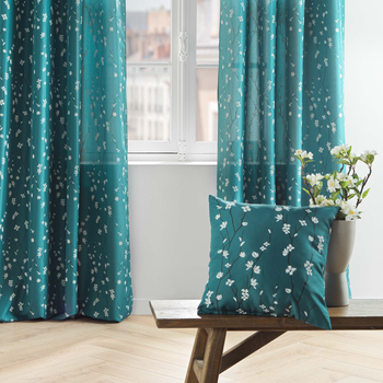 Штора Douceur d'intérieur Sakura на люверсах цветочный узор Морская волна 140 x 280 см (3574386121088)