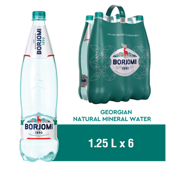 Упаковка мінеральної лікувально-столової сильногазованої води "Borjomi" 1,25 х 6 пляшок