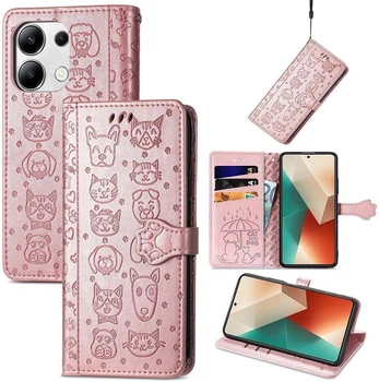 Чехол Embossed Cat and Dog для Xiaomi Redmi Note 13 книжка кожа PU с визитницей розовое золото