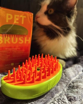 Паровая щетка-расческа с отпаривателем 3 в 1 Kitty Brush: аккумуляторный массажер для вычесывания шерсти кошек и собак, Зеленая