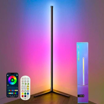 Кутовий підлоговий RGB світлодіодний LED торшер з APP Smart та пультом на 153см Чорний